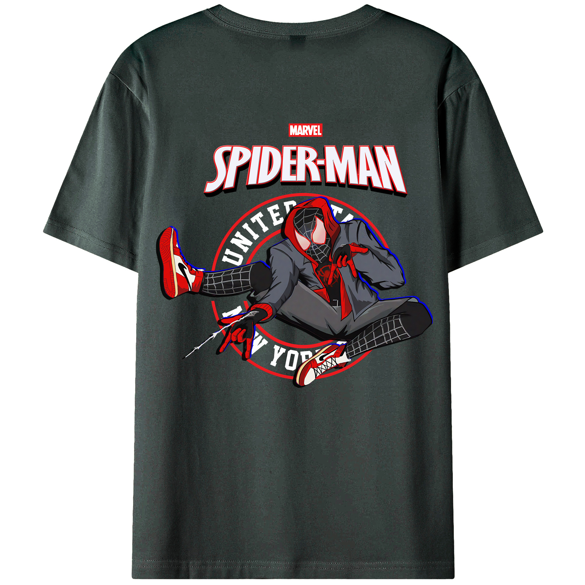 （画像用） Spider Man スパイダーマン 綿100％ メンズ半袖Tシャツ（バックプリント） 通気性
